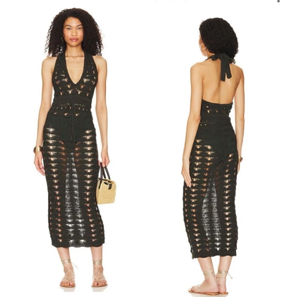 House of Harlow Avena Crochet Midi Dress Halter Deep Green Resort Revolve Sz M